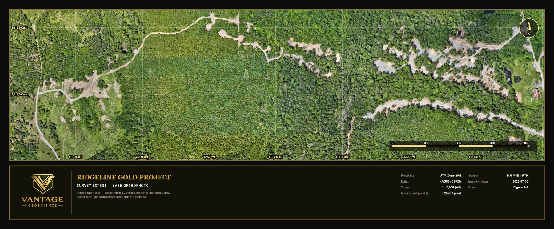 Survey extent sheet — base orthophoto across the full survey corridor
